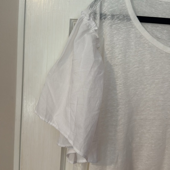 Ann Taylor LOFT White Linen Top Women's Flutter Short Sleeve Shirt XL - Picture 4 of 10
